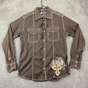 Buckle Black Label Mens Brown Athletic Fit Long Sleeve Emo Grunge Y2k Shirt‎